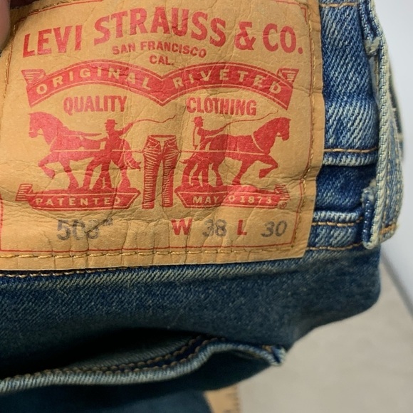 Levis Men Size 38 x 30 Jeans 505 Regular Fit Straight Light Wash Pants Stretch - Picture 7 of 9